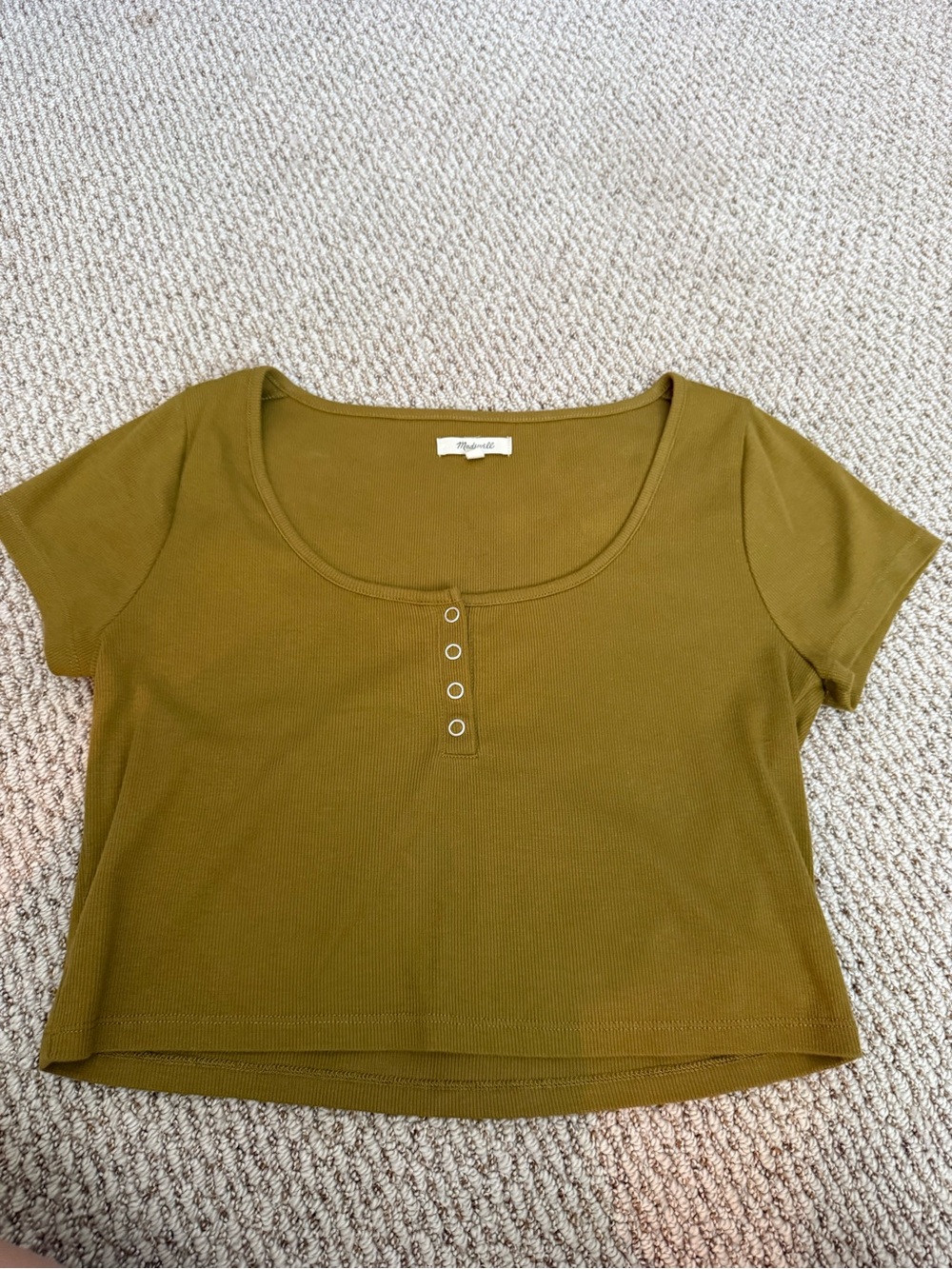 Madewell Olive Green Scoop Neck Henley Crop Top